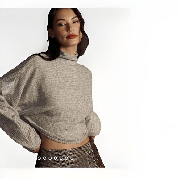 ANTHROPOLOGIE Pilcro Cozy Ribbed‎ Turtleneck Batwing Pullover Grey Size 2XS - Picture 1 of 7